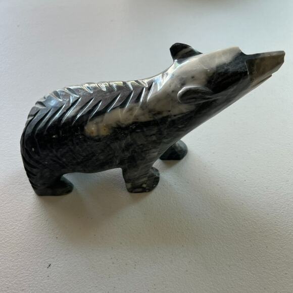 Hand Carved Gray ONYX Stone Bear Figurine Vintage Animal 8" - Picture 7 of 11